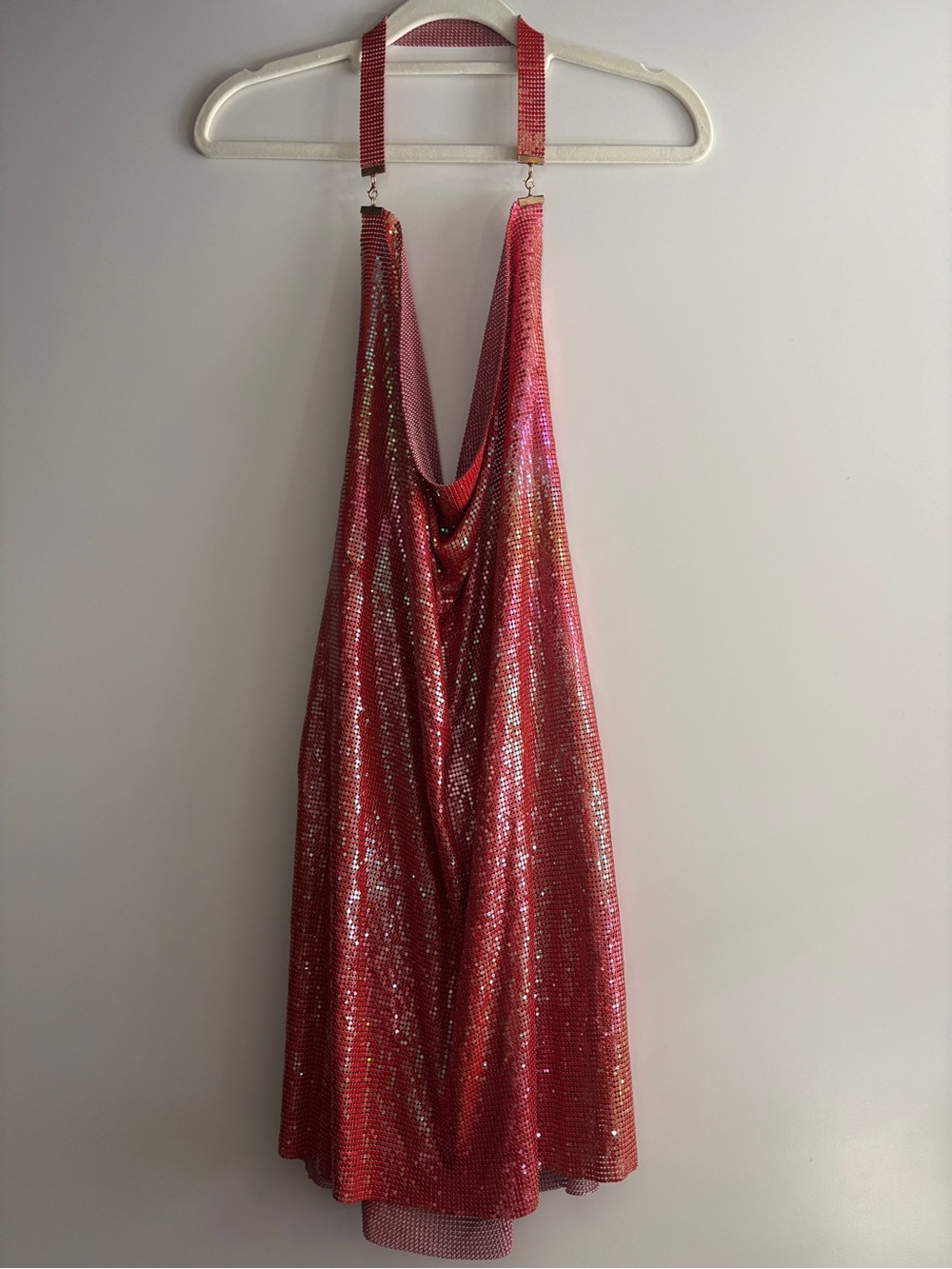 superdown Paula Draped Iridescent Pink-Gold Halter Mini Dress in Red - Picture 4 of 8